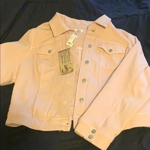 Plus size baby pink denim jacket